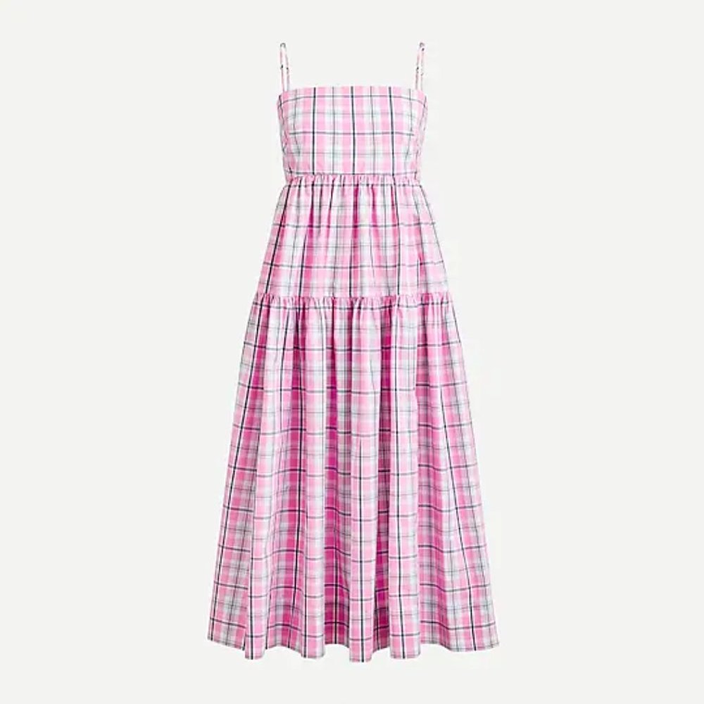 J.Crew Tie Back Tiered Poplin Dress Violet Plaid